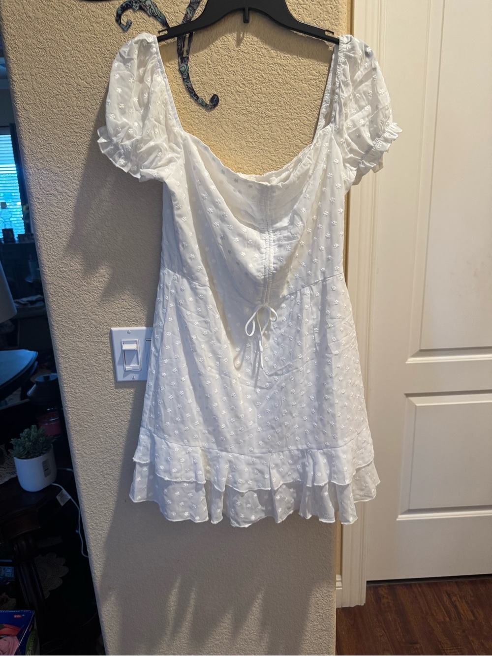 Princess Polly White Swiss Dot Mini Dress with Puff Sleeves